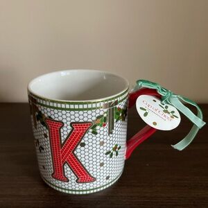 Anthropologie Festive Mug with Red Initial 'K'